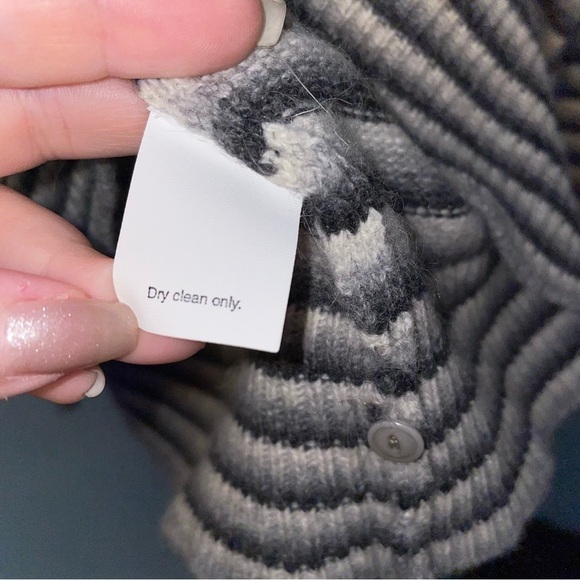 J.Crew Lambswool and Angora Striped V-Neck Button Neck Sweater Size Large - Picture 5 of 6